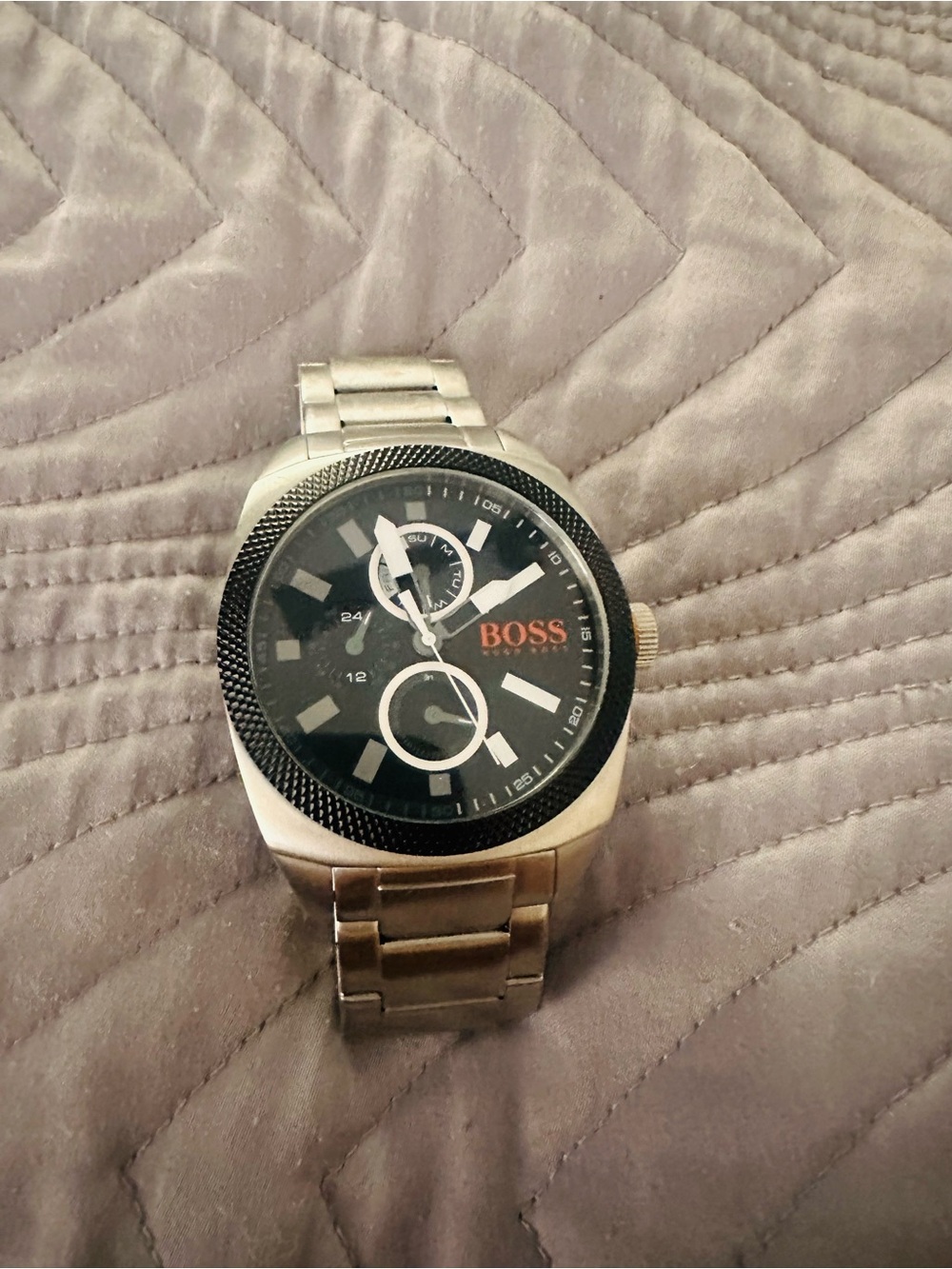 Boss Men's Stainless Steel Watch with Black Dial and Orange Logo